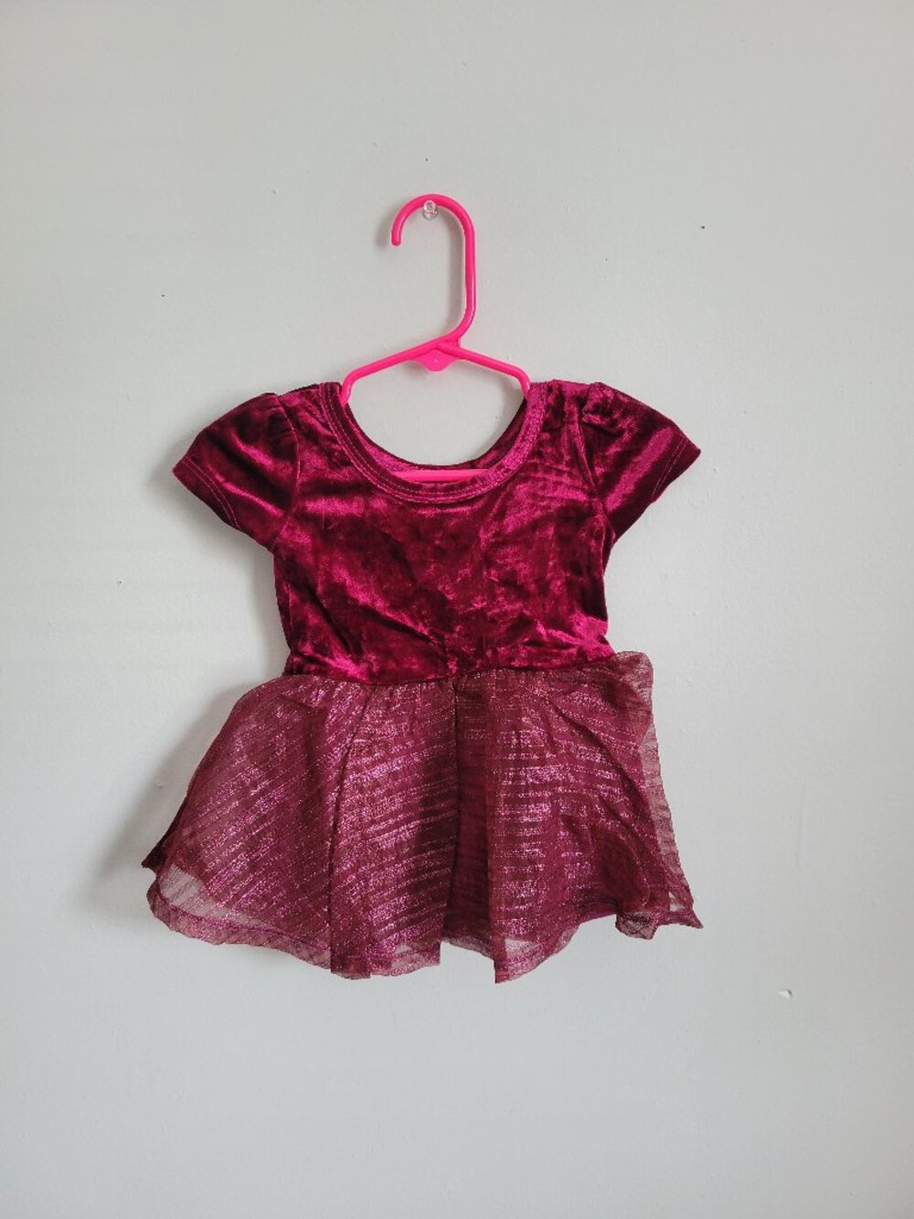 Dot Dot Smile Dress Baby Girl's 6-12mo Burgundy Velour Cap Sleeve Twirl NWT